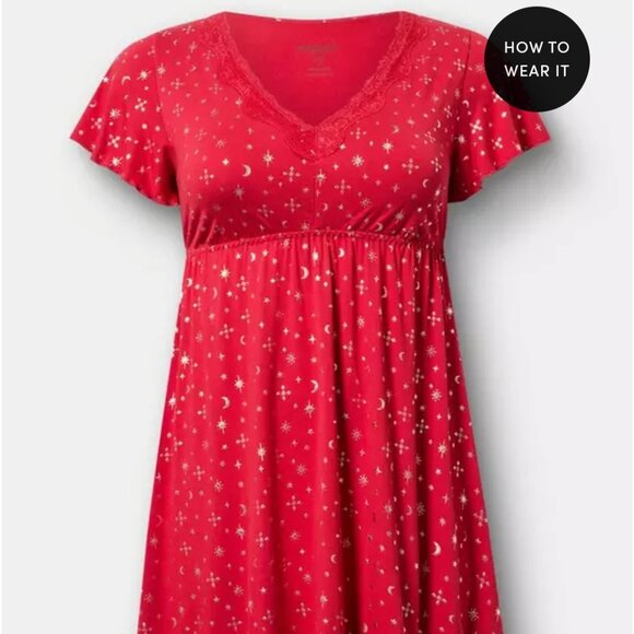 NWT Torrid Sparkly Snowflake Super Soft Lace Trim Babydoll Sleep Gown - Picture 2 of 3